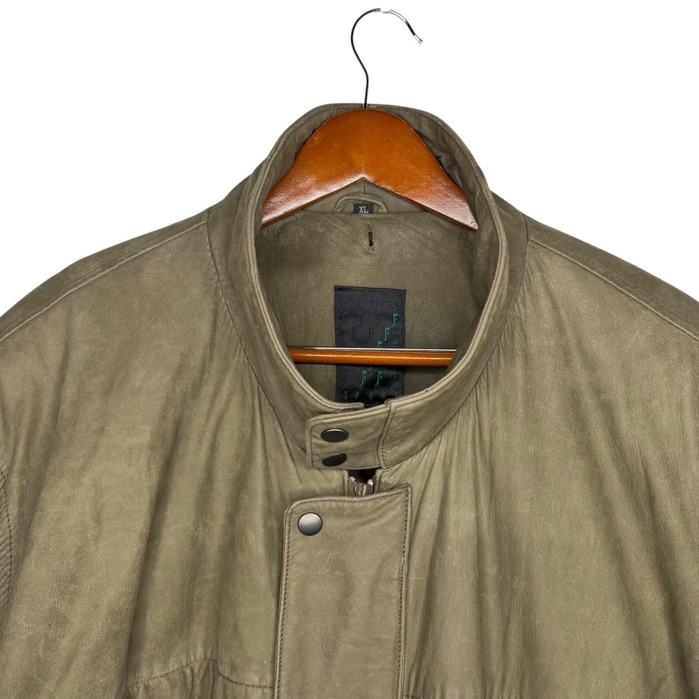 Jindo Furs Sport Mens XL Vintage Leather Bomber Jacket Olive Green Made in Korea - Picture 2 of 7